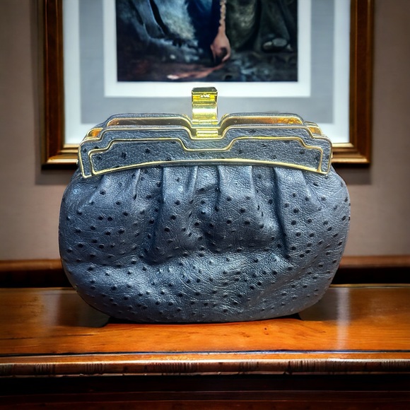 Vintage Ashneil Clutch Mini Bag Black Gold Art Deco Evening bag - Picture 1 of 4